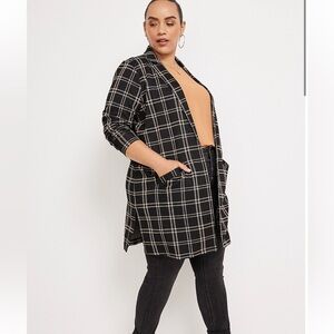 Plus Size Windowpane Duster Blazer